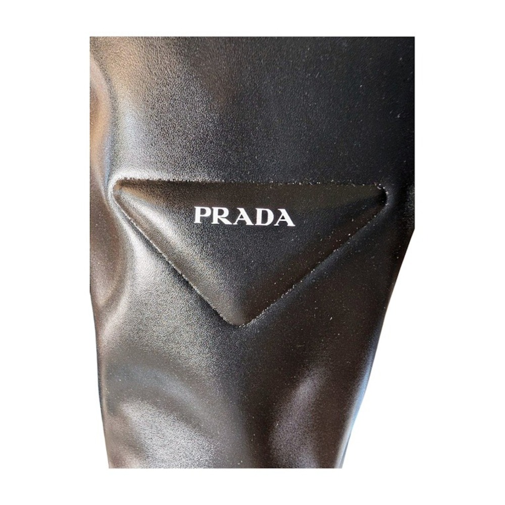 NIB PRADA Black Platform Square Toe Mid Calf Leather Sock Boots Size 39 - Picture 12 of 12